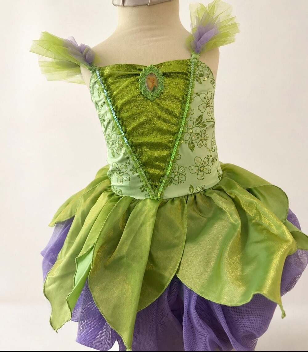 Disney Store Tinker Bell Costume Dress Girls Size 7/8 Green Purple Fairy